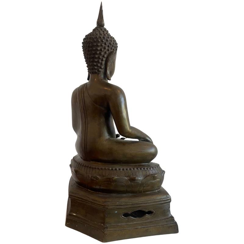 Zware Thaise bronzen Boeddha in bhumisparsha mudra met oude patina